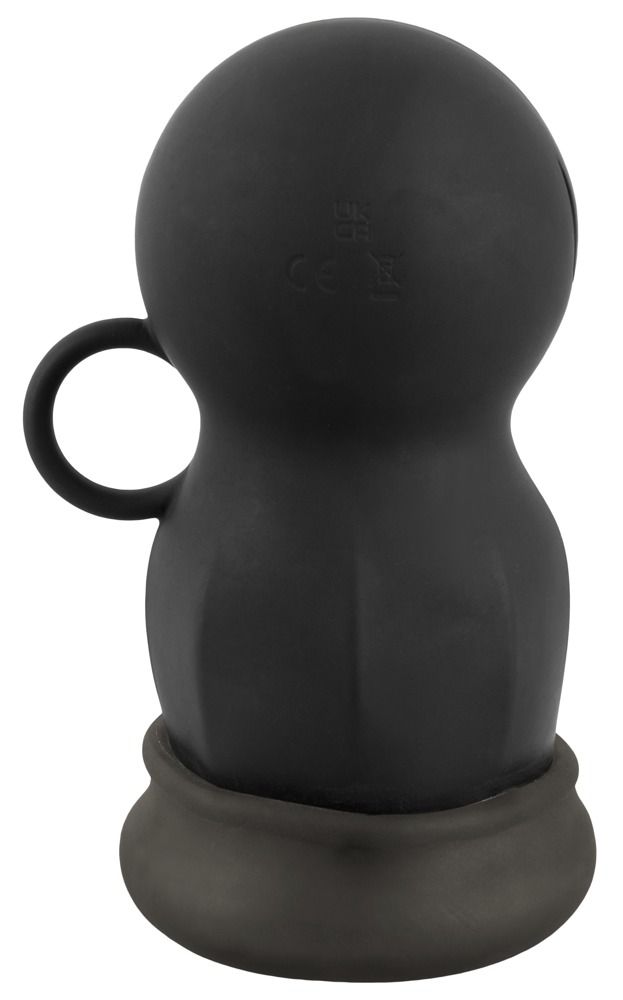 Prodotto benessere nero con testa rotonda, manico e base. Logo "Rebel Men's Gear". Marchio CE.