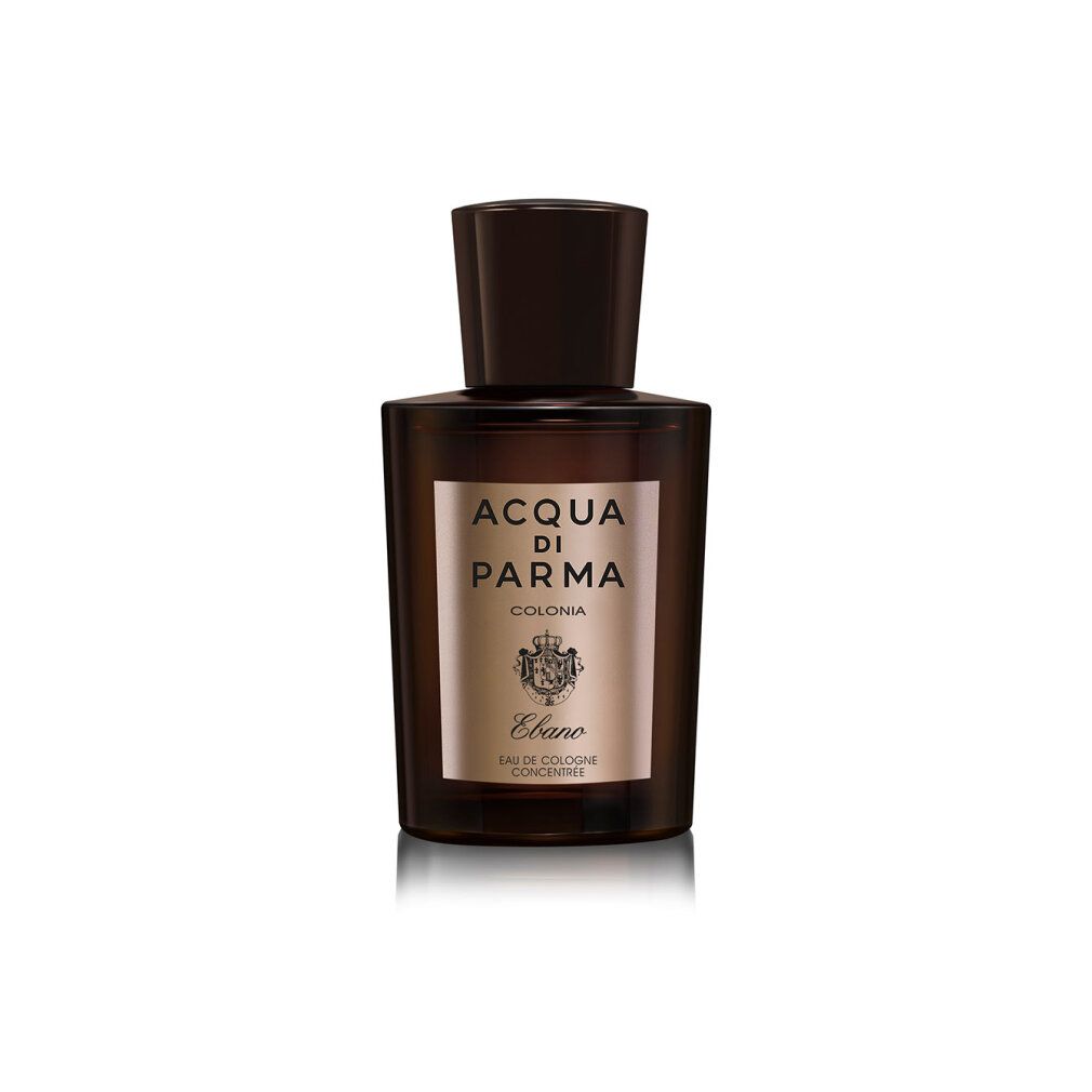 Flacone Acqua di Parma Colonia Ebano EdC. Bottiglia di vetro marrone con tappo nero ed etichetta.