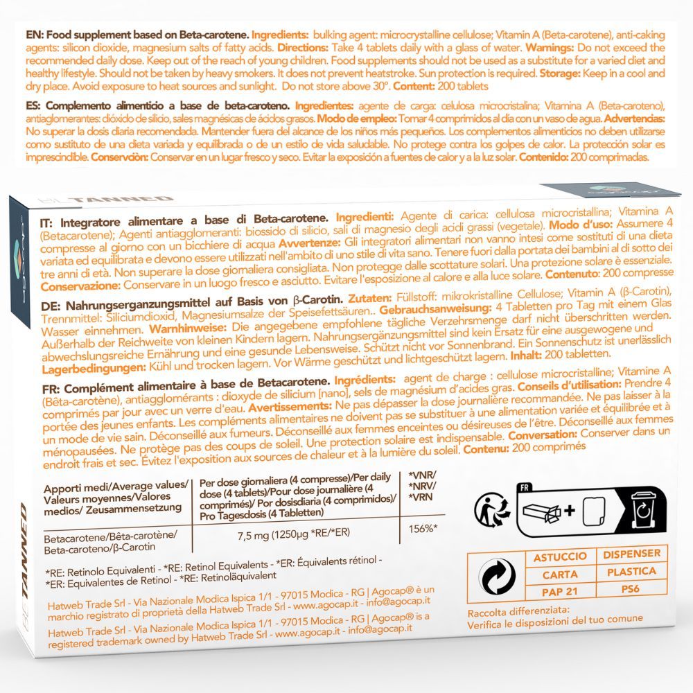 Agocap – Betacarotene ad alto aosaggio per abbronzatura intensa e naturale, anche su pelli chiare