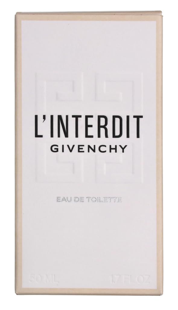 Confezione bianca con logo in rilievo e scritta L'Interdit Givenchy. Scritta Eau de Toilette.