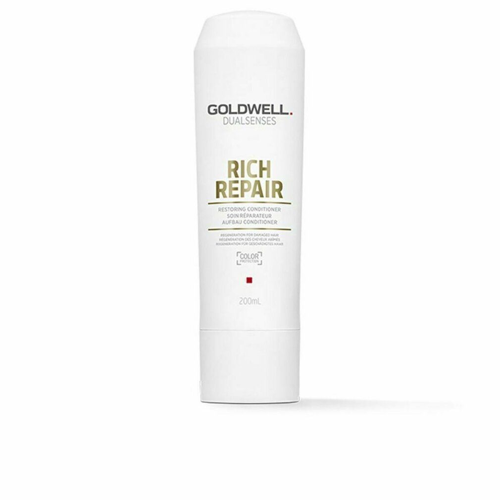 Flacone bianco Goldwell Dualsenses Rich Repair. Testo: Rich Repair, Restoring Conditioner, 200ml.