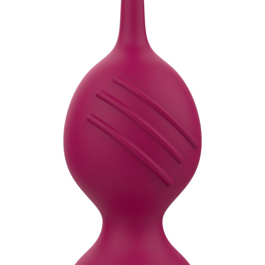 Primo piano di una delle sfere vaginali con tre scanalature oblique parallele.