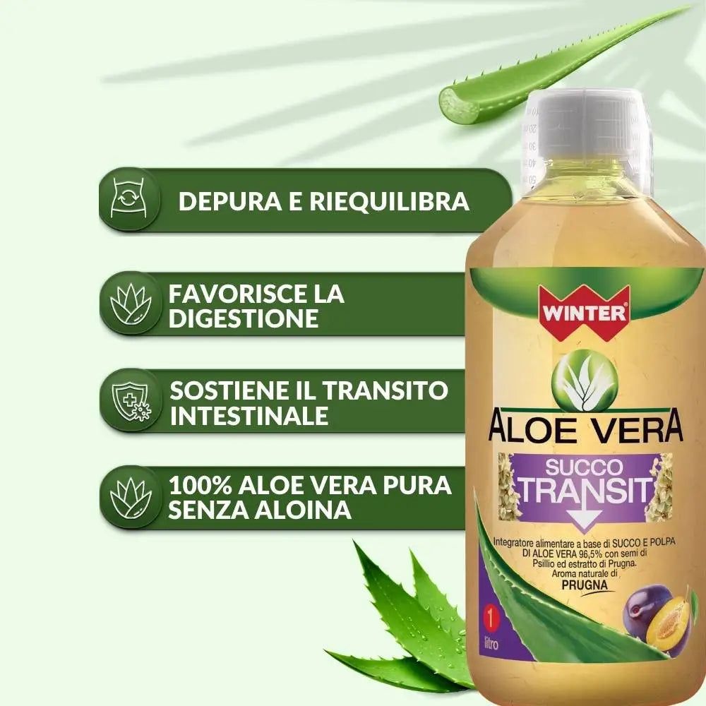 Winter Aloe Vera da Bere Transit con Psillio e Prugna – Succo Naturale Senza Aloina