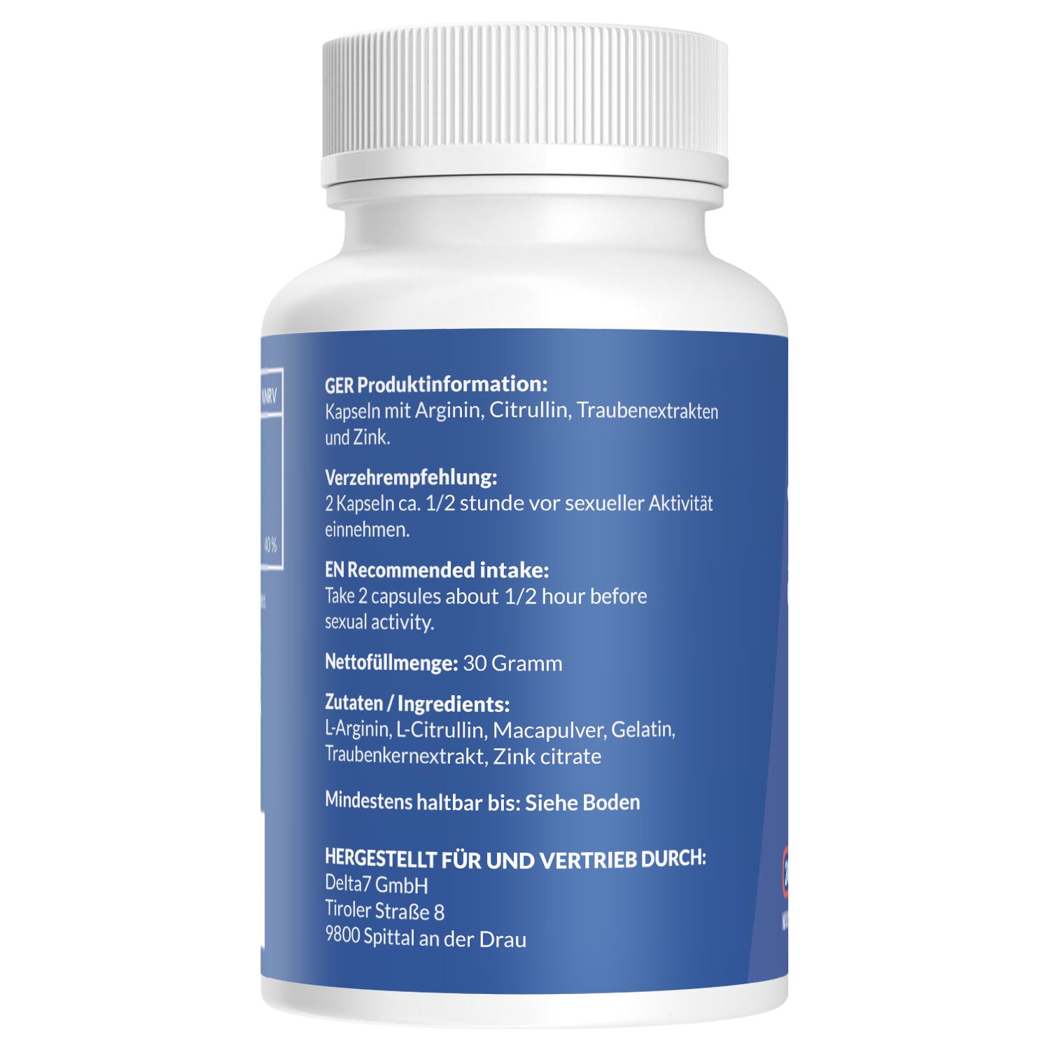 Flacone da 20 capsule, per uomini, con testi come 'Viaxa 750' e 'Integratore alimentare'.