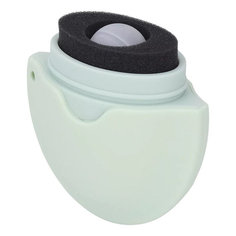 Applicatore verde chiaro con spugna nera e sfera. L'applicatore ha una forma ovale e una piccola apertura.
