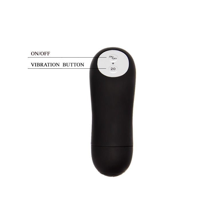 Telecomando nero con pulsante e scritta ON/OFF e Vibration Button.