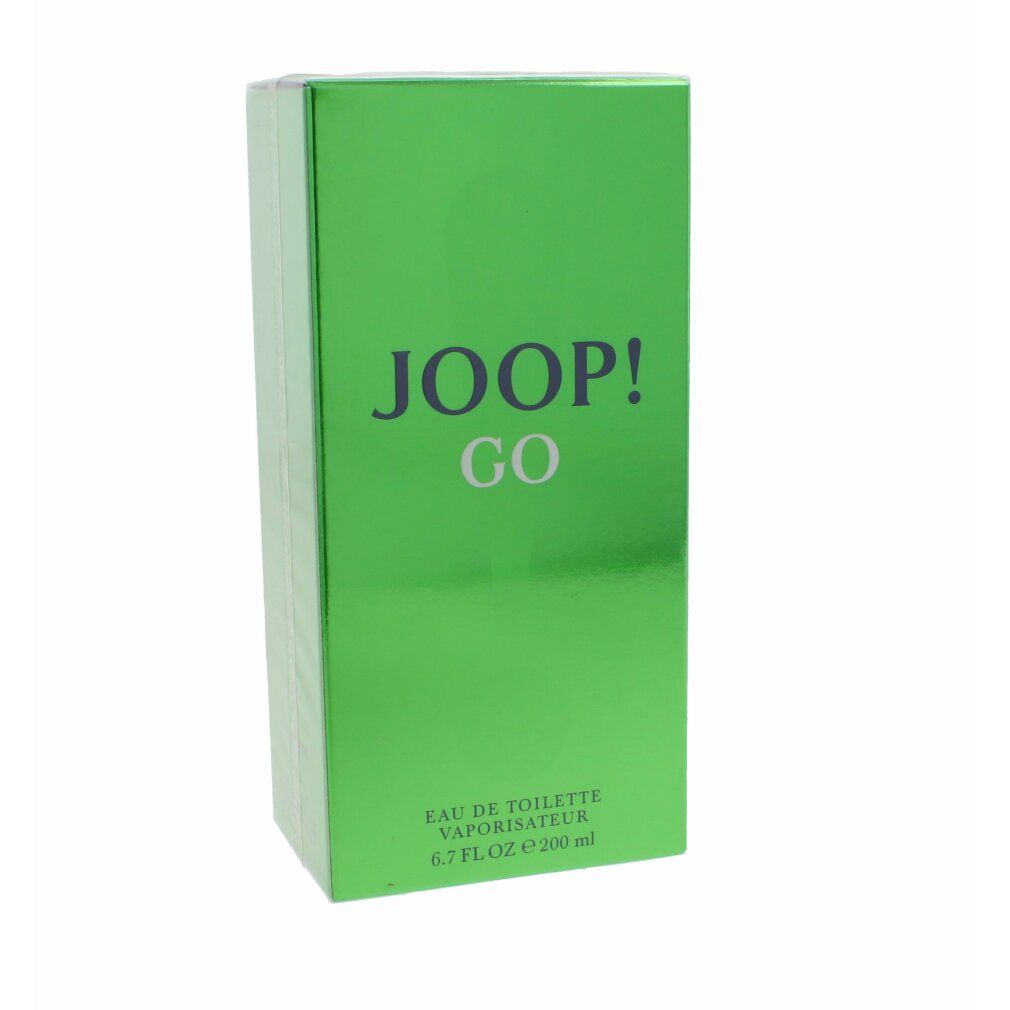 Confezione rettangolare verde con logo JOOP! GO. Testo: Eau de Toilette, Vaporisateur, 6.7 FL.OZ 200 ml.
