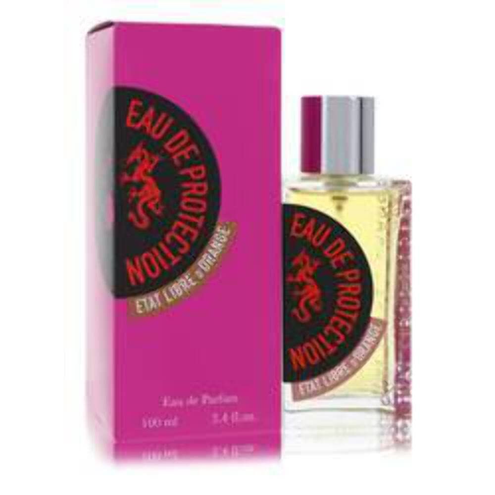 Scatola e flacone rosa. Scritta: Eau de Protection, Etat Libre d'Orange. Flacone con tappo argentato. 100 ml.