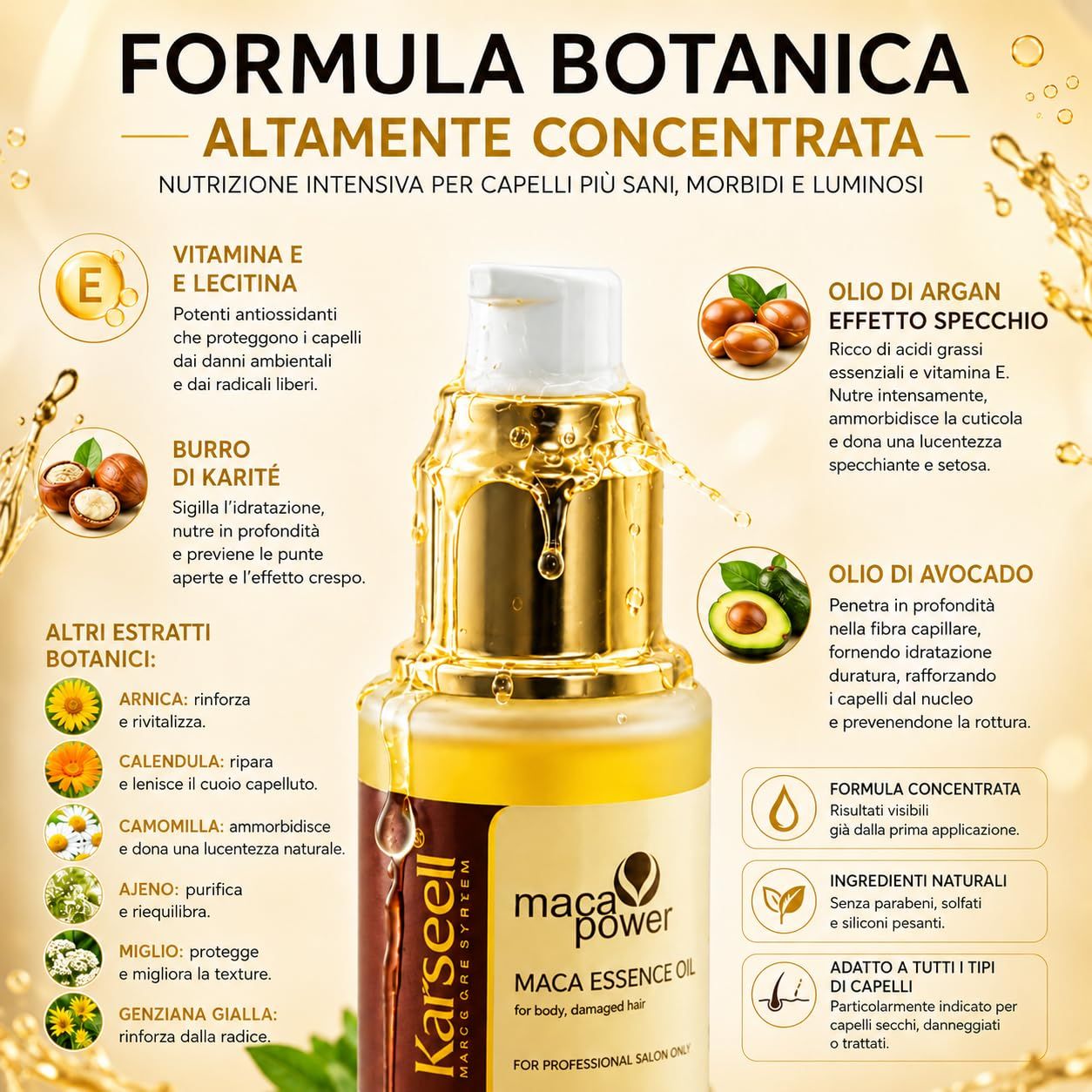 KARSEELL Siero per Capelli con Olio di Argan Idratante Riparatrice Anticrespo Brillantezza
