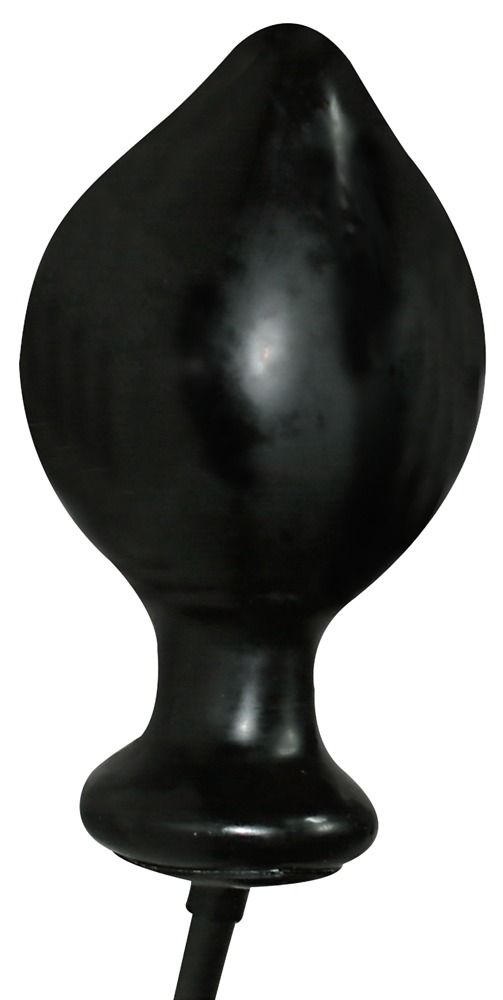 Plug anale nero. Forma conica con base larga. Attacco tubo nero alla base.