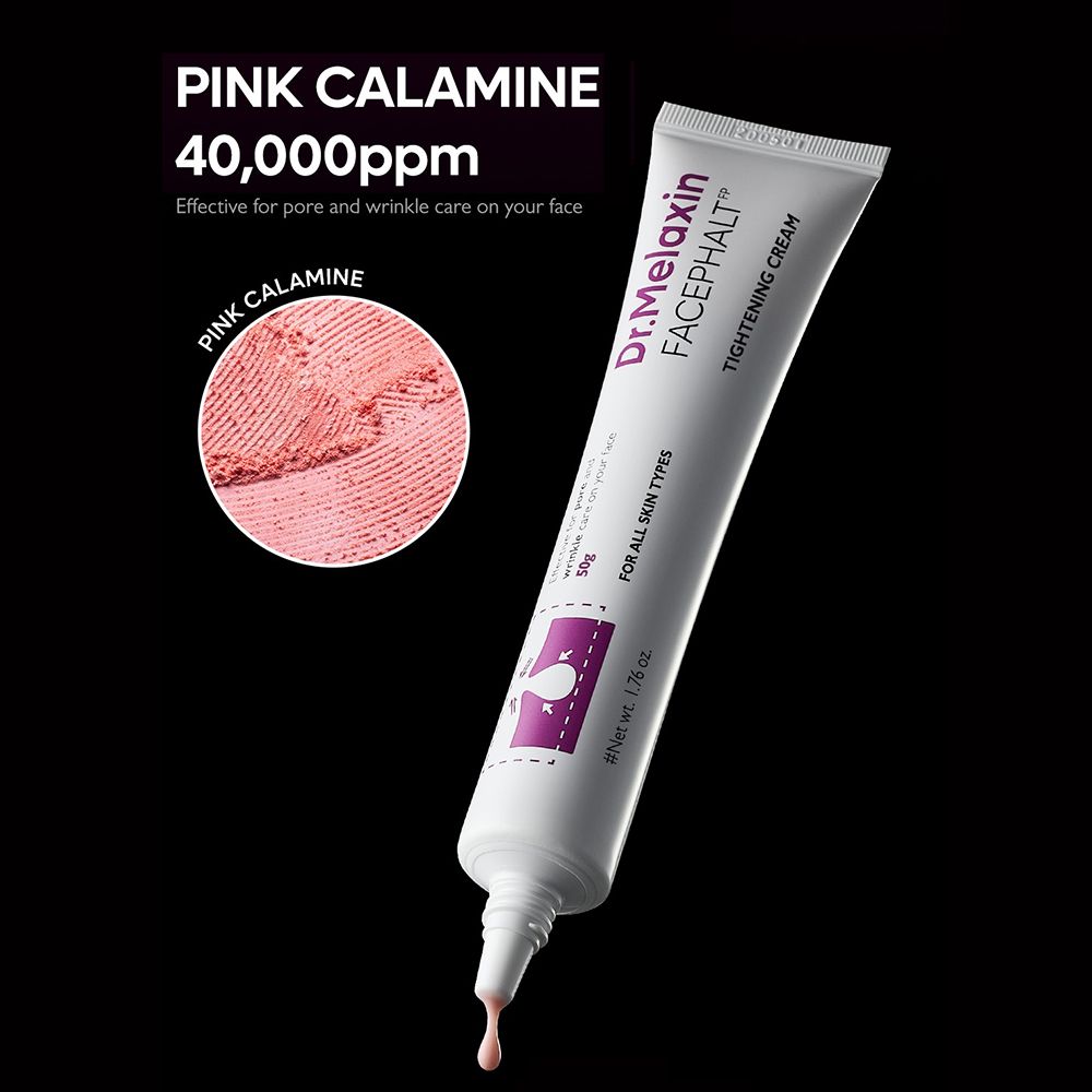 Tubo di crema rassodante Dr. Melaxin Facephalt con Calamina Rosa.