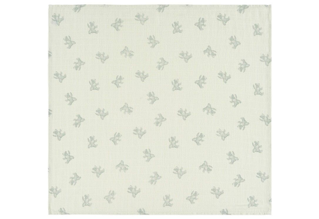 Mussolina quadrata con motivo floreale verde chiaro. In cotone.