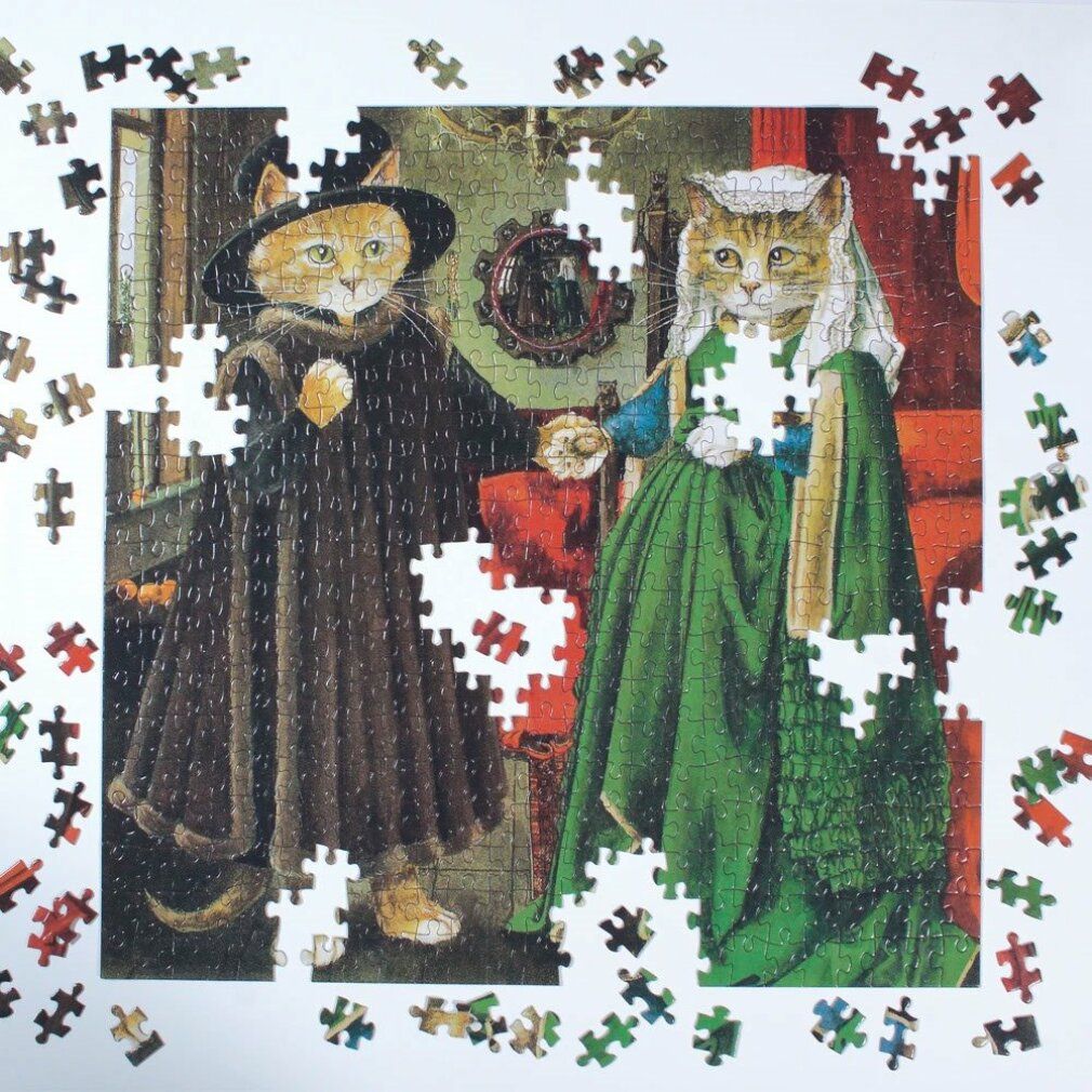 galison Puzzle quadrato Meowsterpiece: il matrimonio Arnolfini 500 pezzi