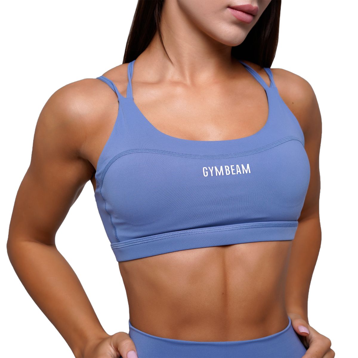 GymBeam Reggiseno sportivo donna FIT con spalline incrociate Steel Blue