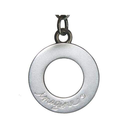 Ciondolo argento con foro e testo: imagine. Piccolo diamante. Gancio nero.