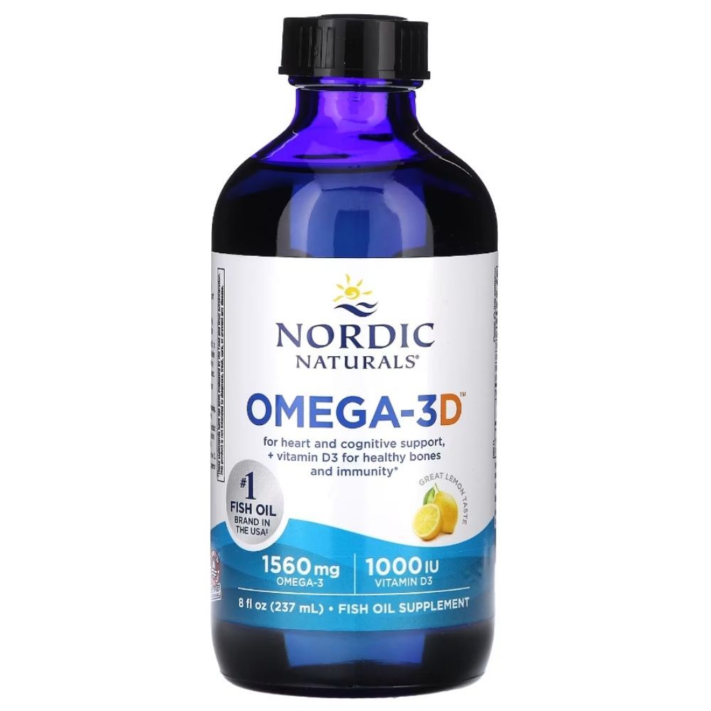 Nordic Naturals Omega-3 Vitamina D 1560 mg Limone, flacone da 237 ml.