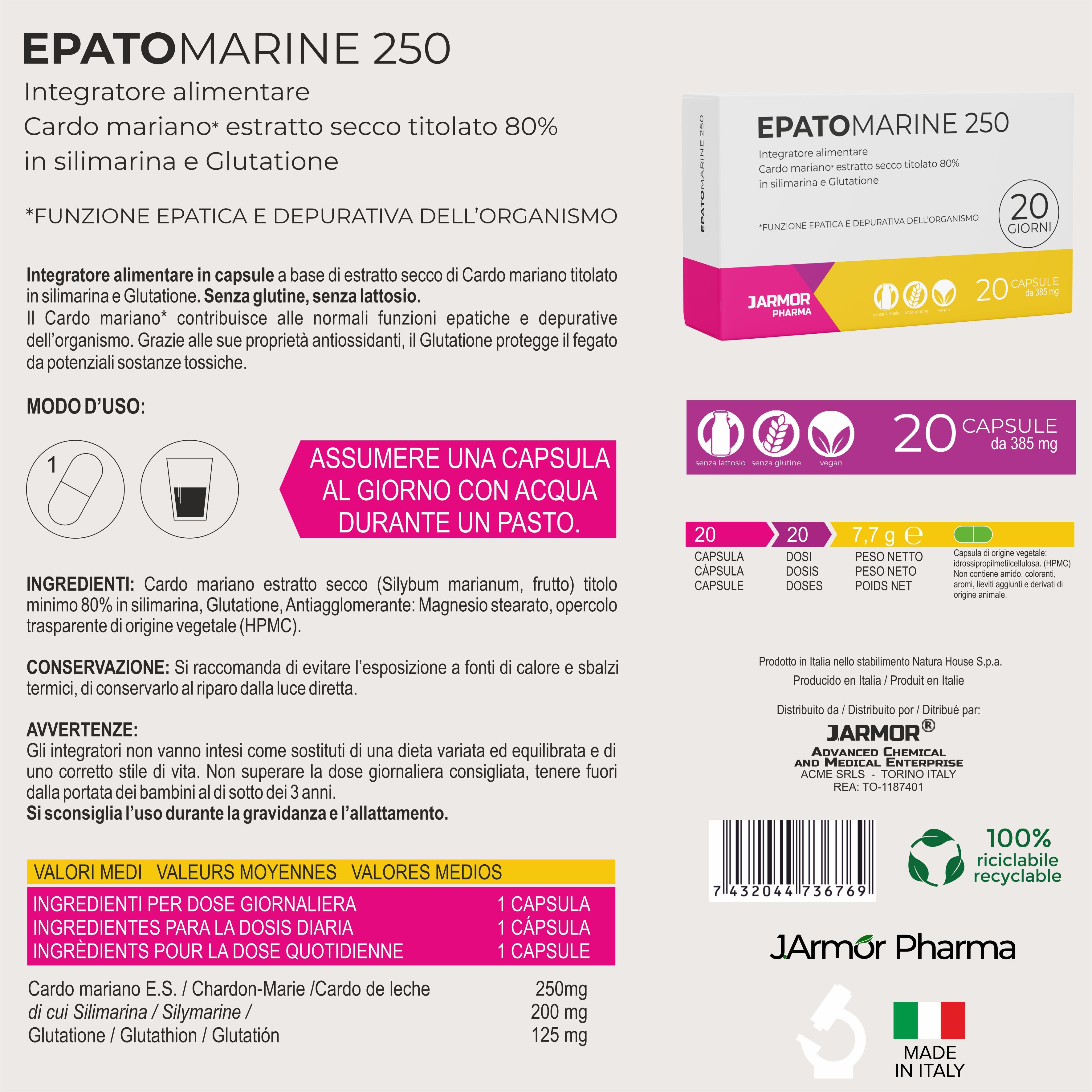Cardo Mariano con Glutatione 200 mg Silimarina - Epatomarine 20 - Depurativi Fegato