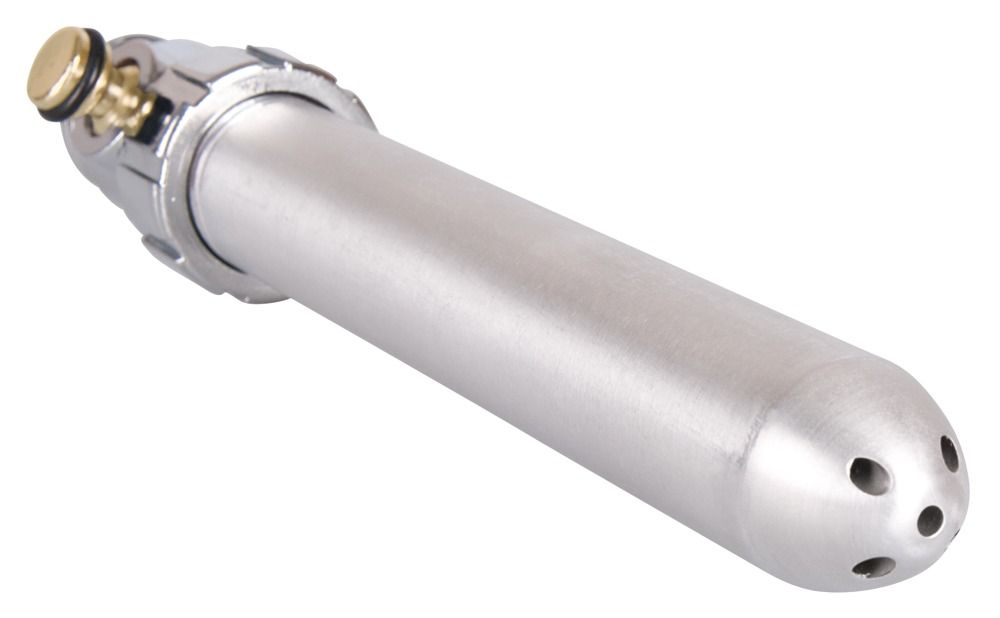 Doccia intima in alluminio. Corpo cilindrico, punta arrotondata e più ugelli. Attacco cromato.