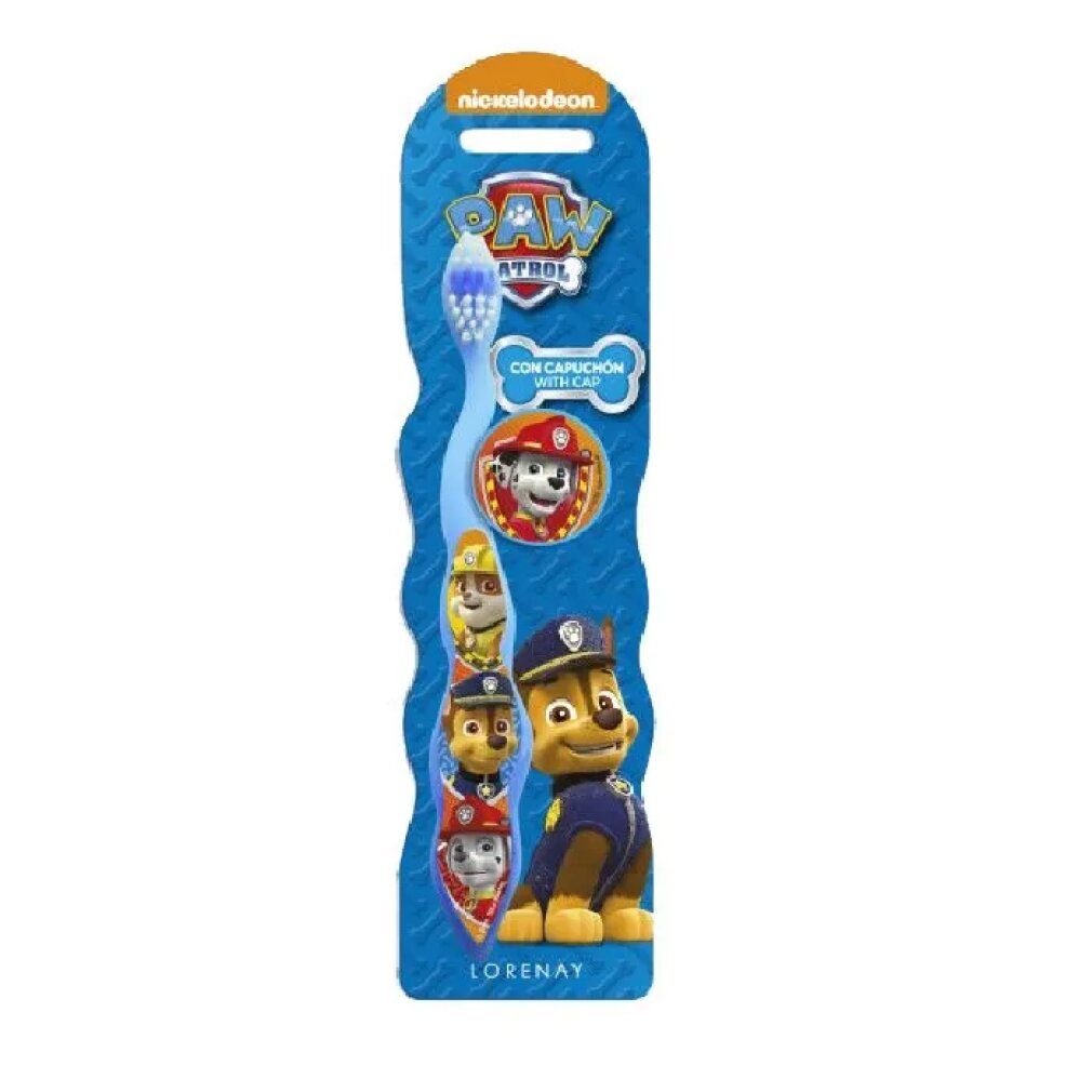 Spazzolino Paw Patrol con motivo Chase e cappuccio protettivo.