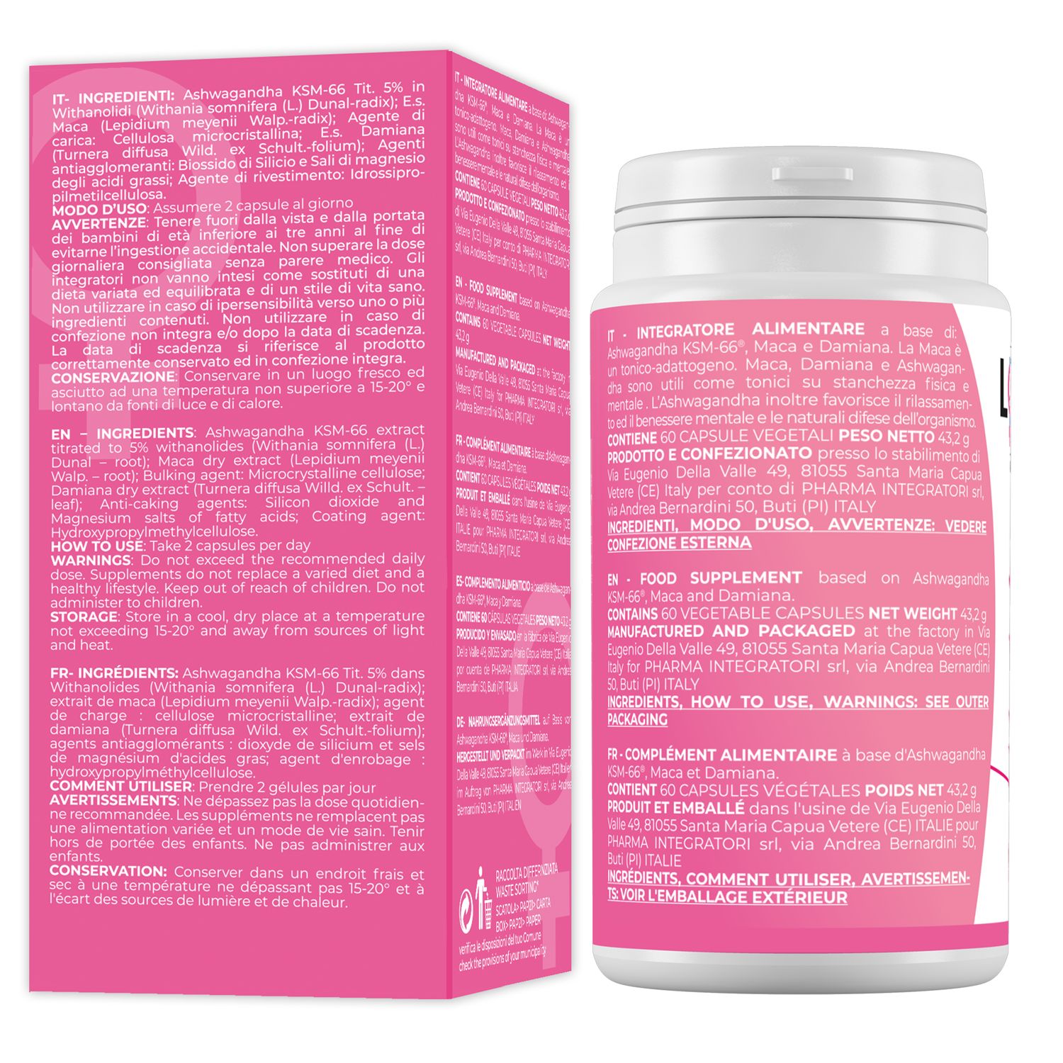 LOVEMAX Integratore Benessere Donna a base di Ashwagandha KSM-66, Maca e Damiana