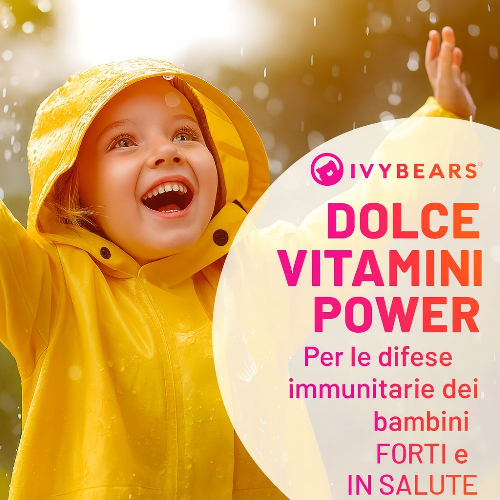 Orsetto gommoso rosso con orecchie gialle. Loghi e certificazioni: 100% Made in Duitsland, Vegan, Halal, HACCP, GMP.