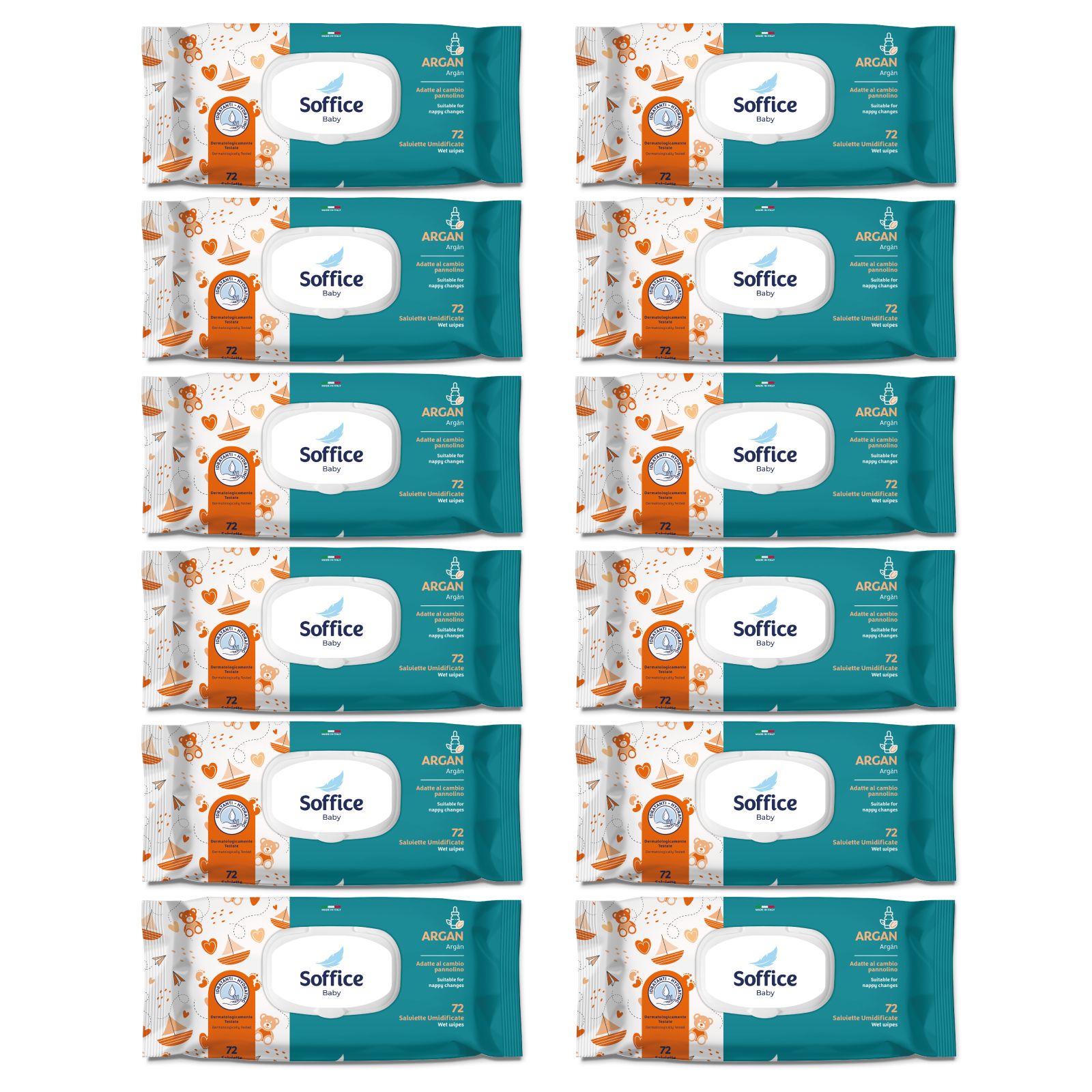 12 confezioni di salviette Soffice Baby all'argan.