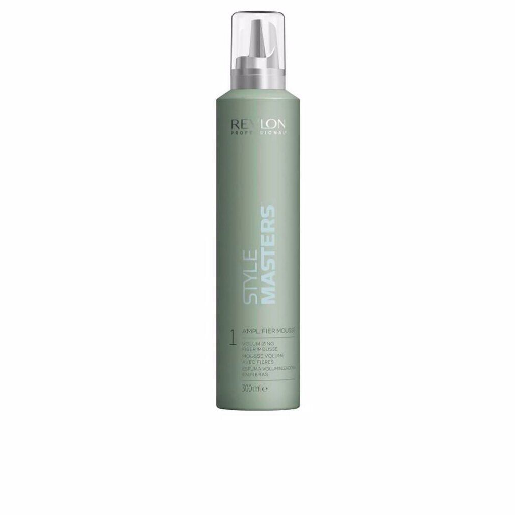 Flacone verde con erogatore. Scritte: Revlon Professional, Style Masters, Amplifier Mousse. Volume: 300ml.