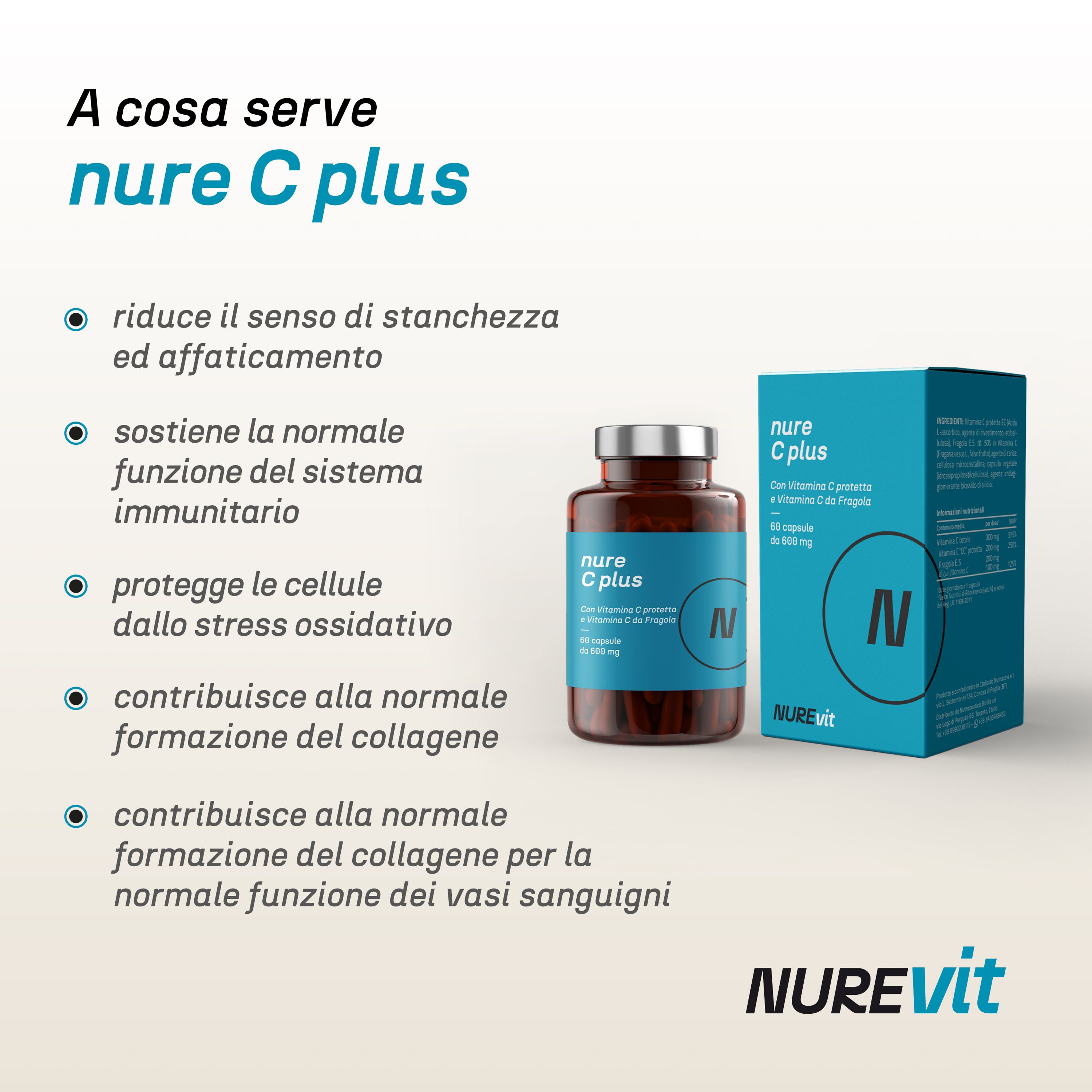 NURE C Plus 60 cps 600 mg | Integratore vitamina c protetta, integratore difese immunitarie