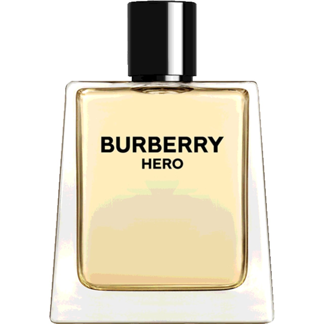Burberry Hero E.d.T. Nat. Spray. Flacone quadrato con tappo nero. Scritta: BURBERRY HERO.
