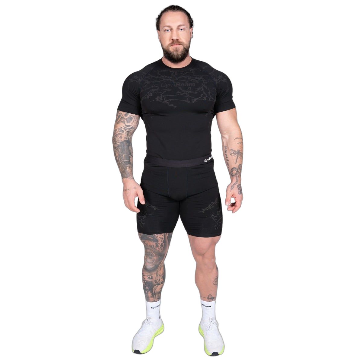 GymBeam Maglietta uomo seamless slim a manica corta in poliestere nera