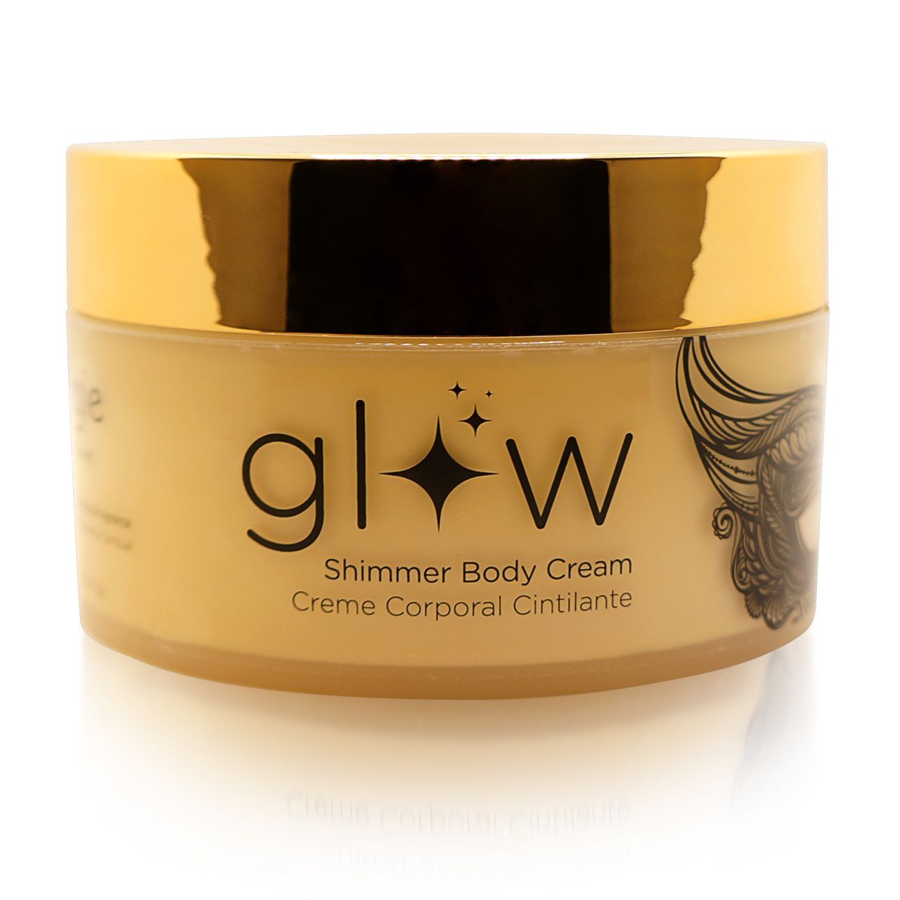 Crema corpo shimmer Glow in un barattolo dorato.