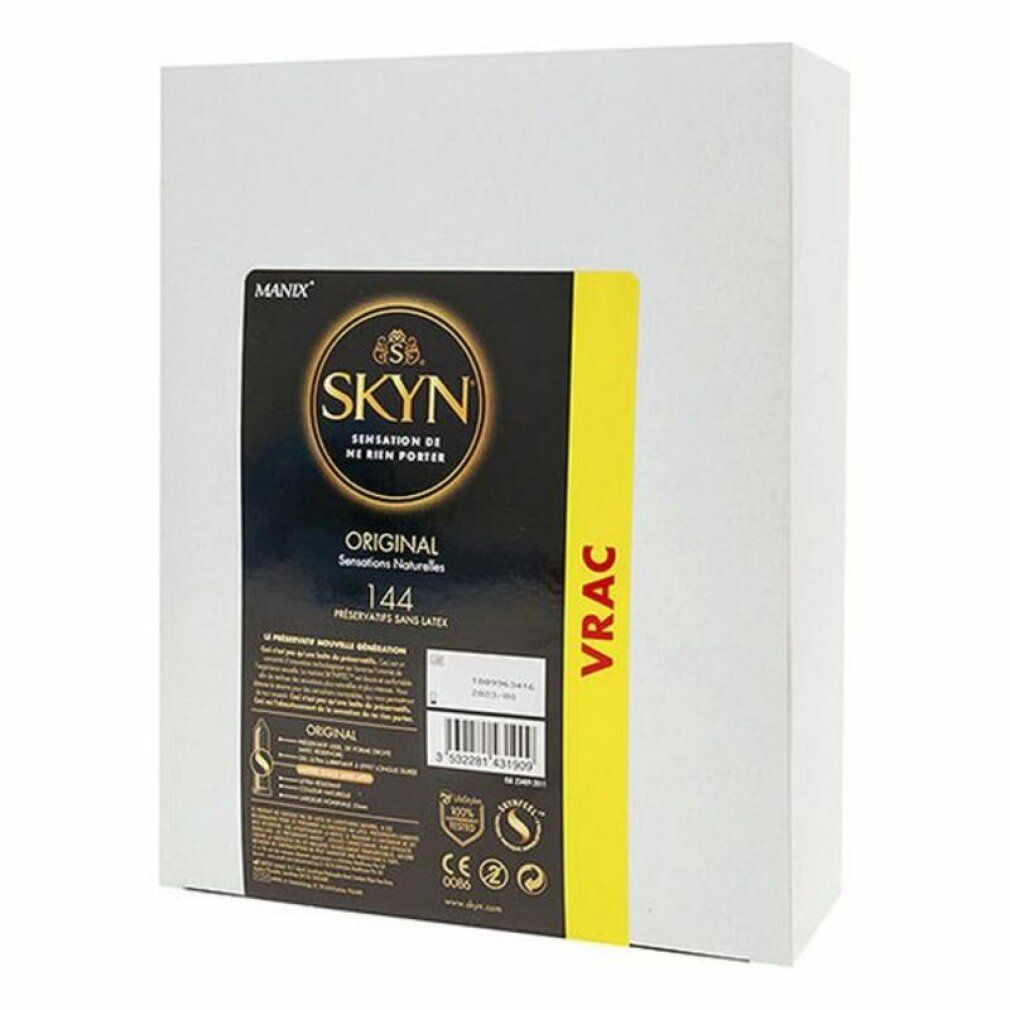 Confezione SKYN Original. Scatola bianca con confezione nera e oro. Visibili "Original", "144" e "VRAC".