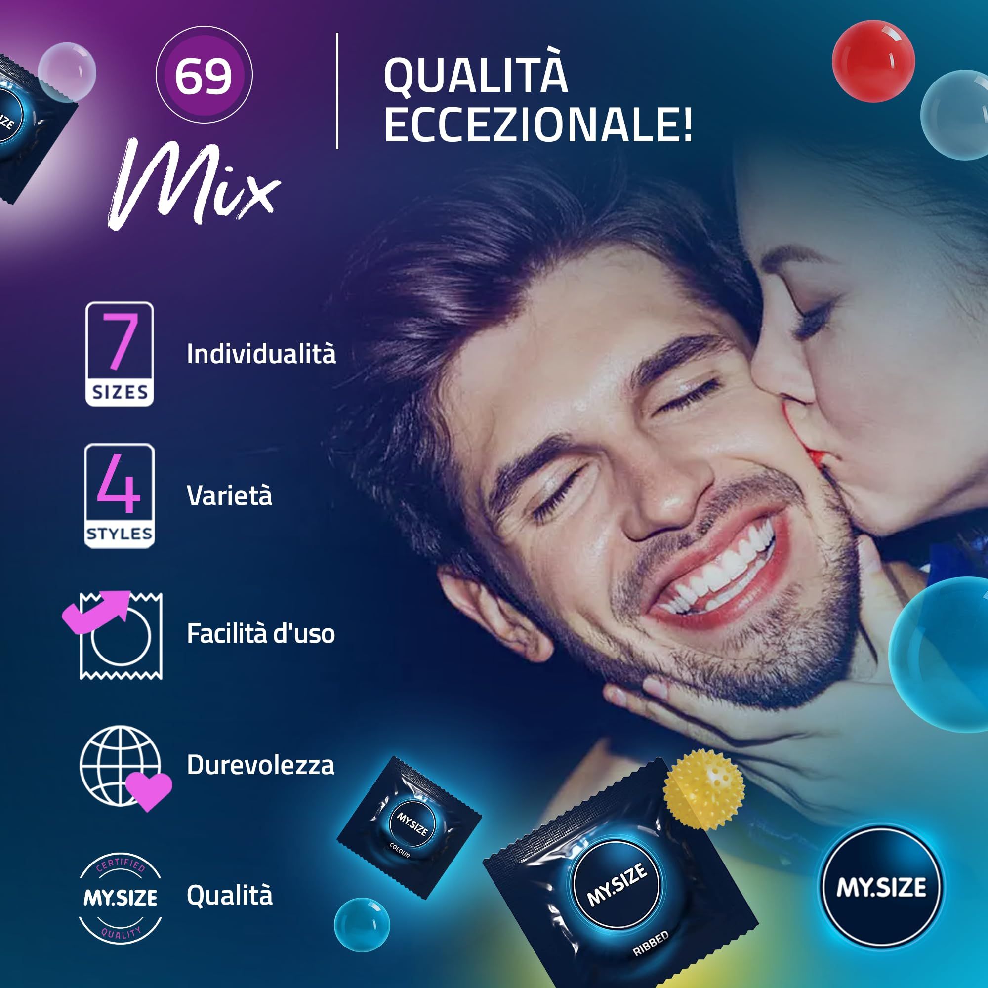 My.Size 69mm MIX: 7 taglie, 4 varianti. Misura la tua taglia per una vestibilità perfetta.