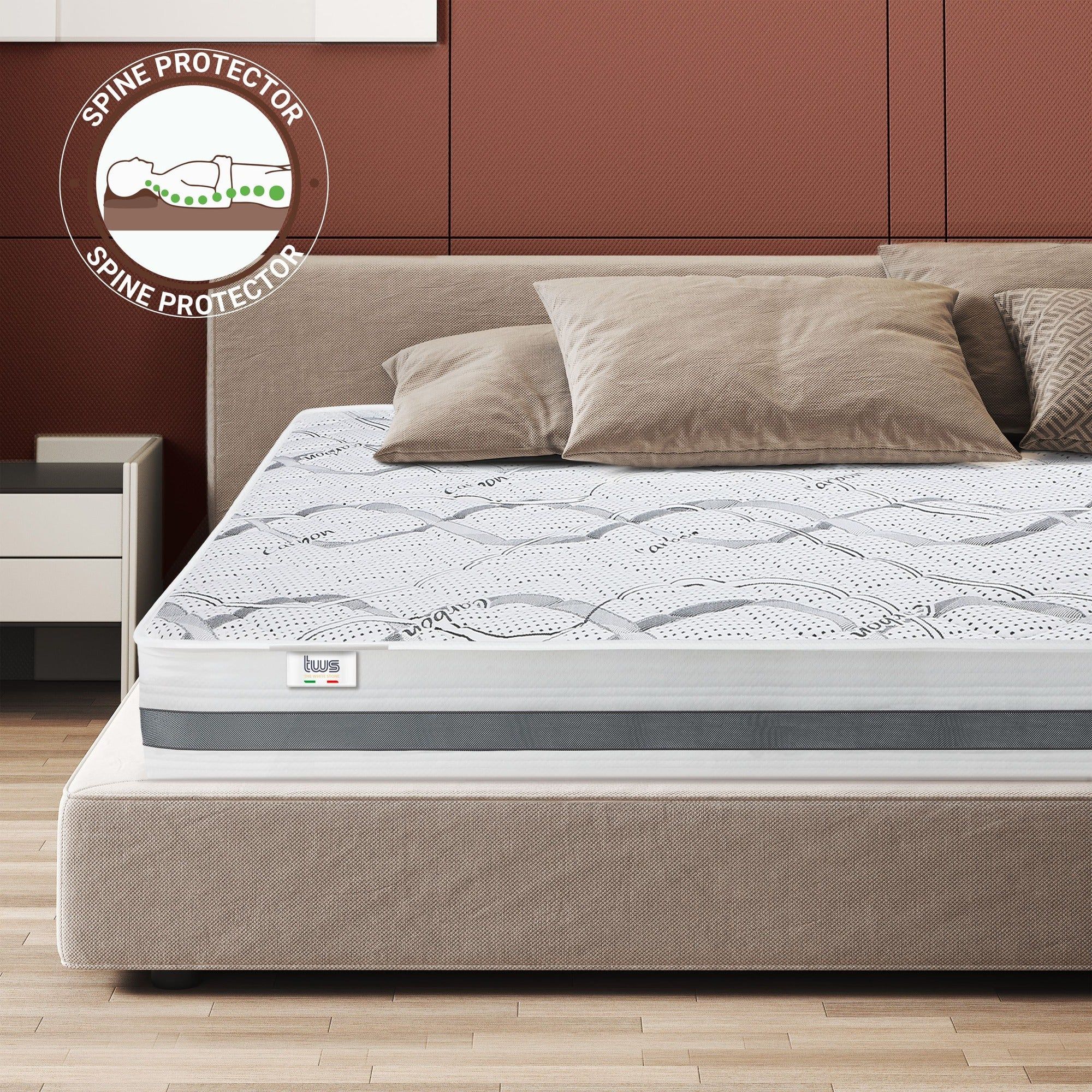 The White Stone Materasso in Memory Foam a Una Piazza e Mezza 120x190 Altezza 27 cm