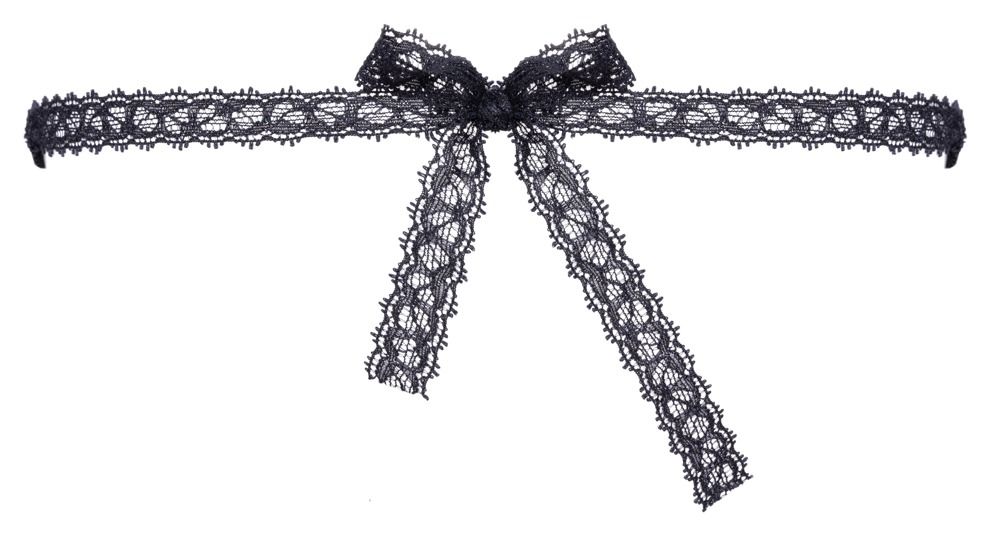 Maschera in pizzo nero con fiocco e nastri.