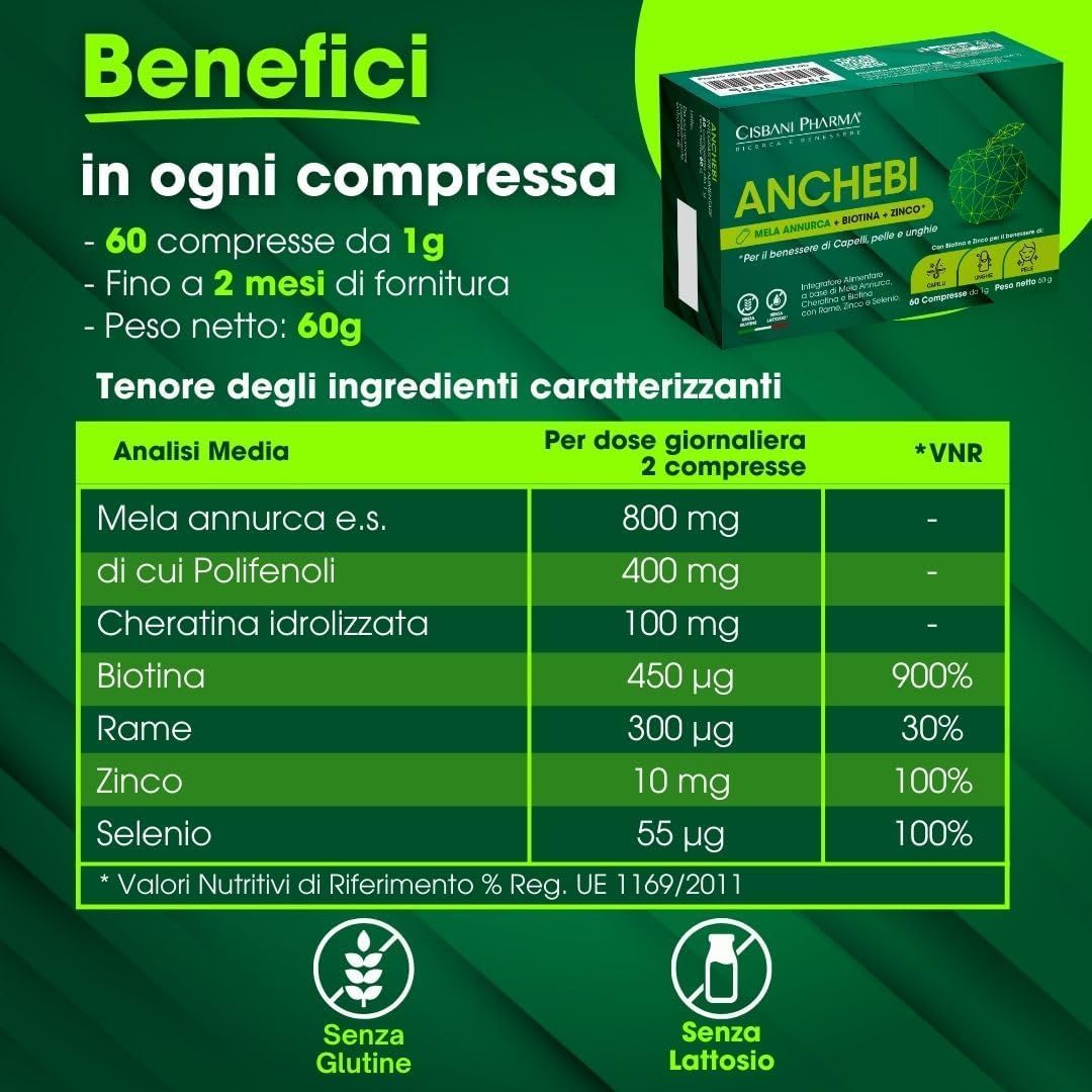 CISBANI PHARMA Anchebi - Integratore Alimentare per Capelli, Pelle ed Unghie con Biotina e Cheratina