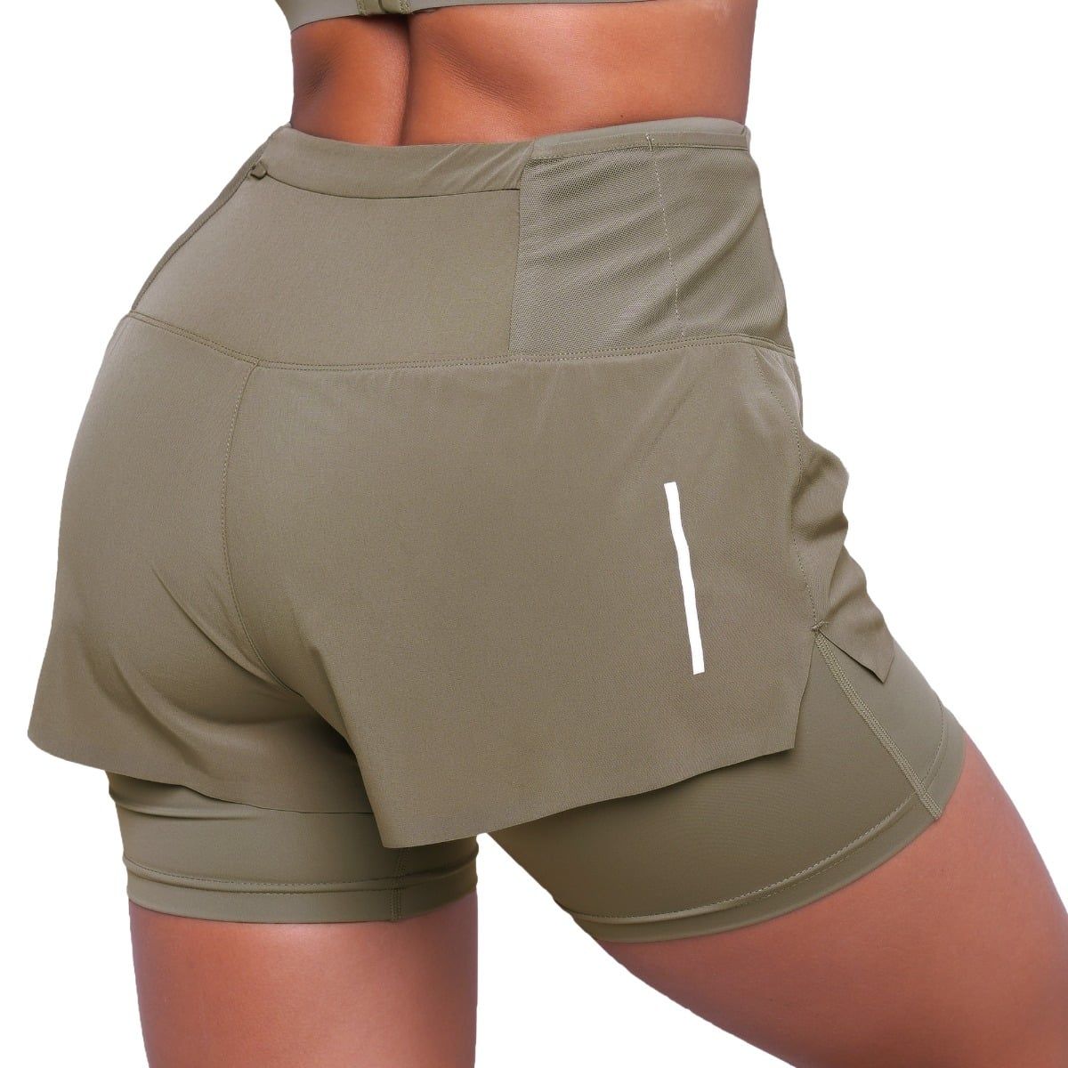GymBeam Pantaloncini donna Pulse Running 2in1 slim Vetiver con tasche