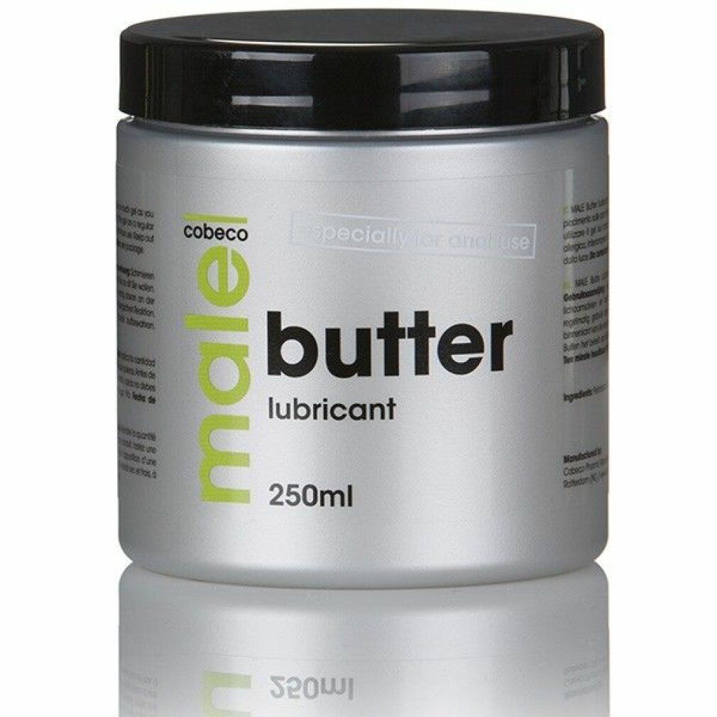 Barattolo cilindrico con coperchio nero. Scritta: "male butter lubricant". Marchio: cobeco. Colore: argento.