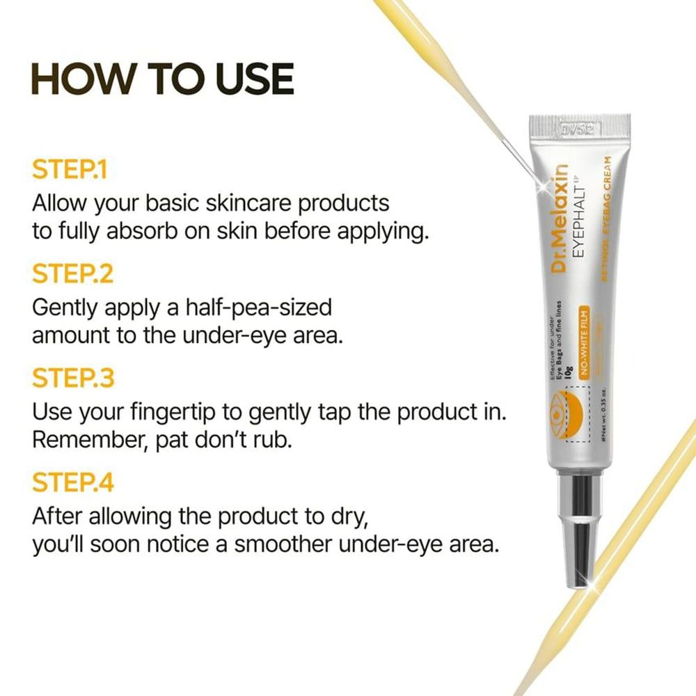 Istruzioni per l'uso della crema contorno occhi Dr. Melaxin Retinol.