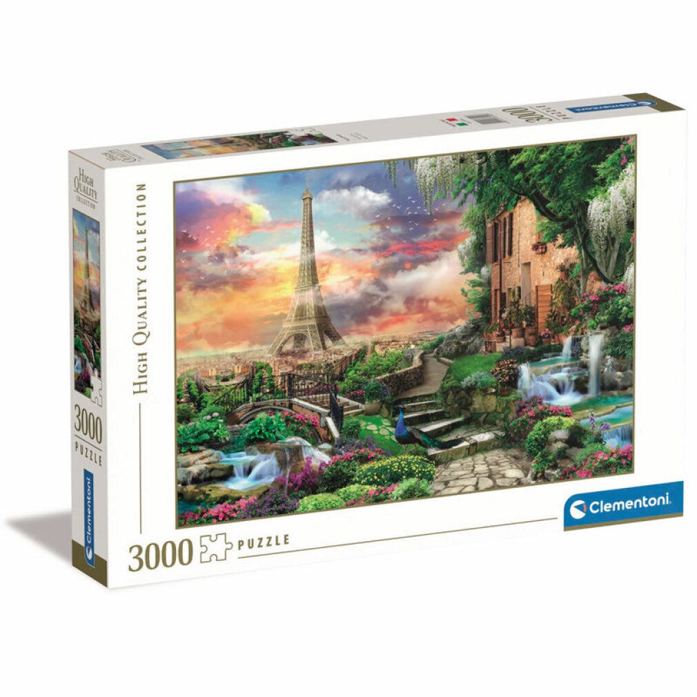 Scatola di puzzle con la Torre Eiffel e un paesaggio. Marca: Clementoni. 3000 pezzi. Collezione di alta qualità.