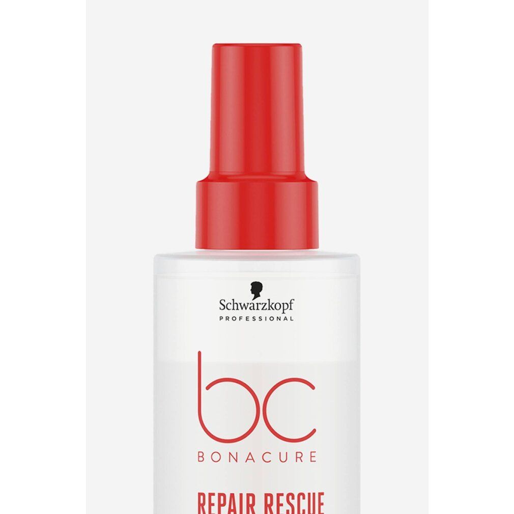 Primo piano dell'erogatore rosso e della parte superiore di un flacone spray per capelli. Scritta: Schwarzkopf Professional, bc Bonacure.