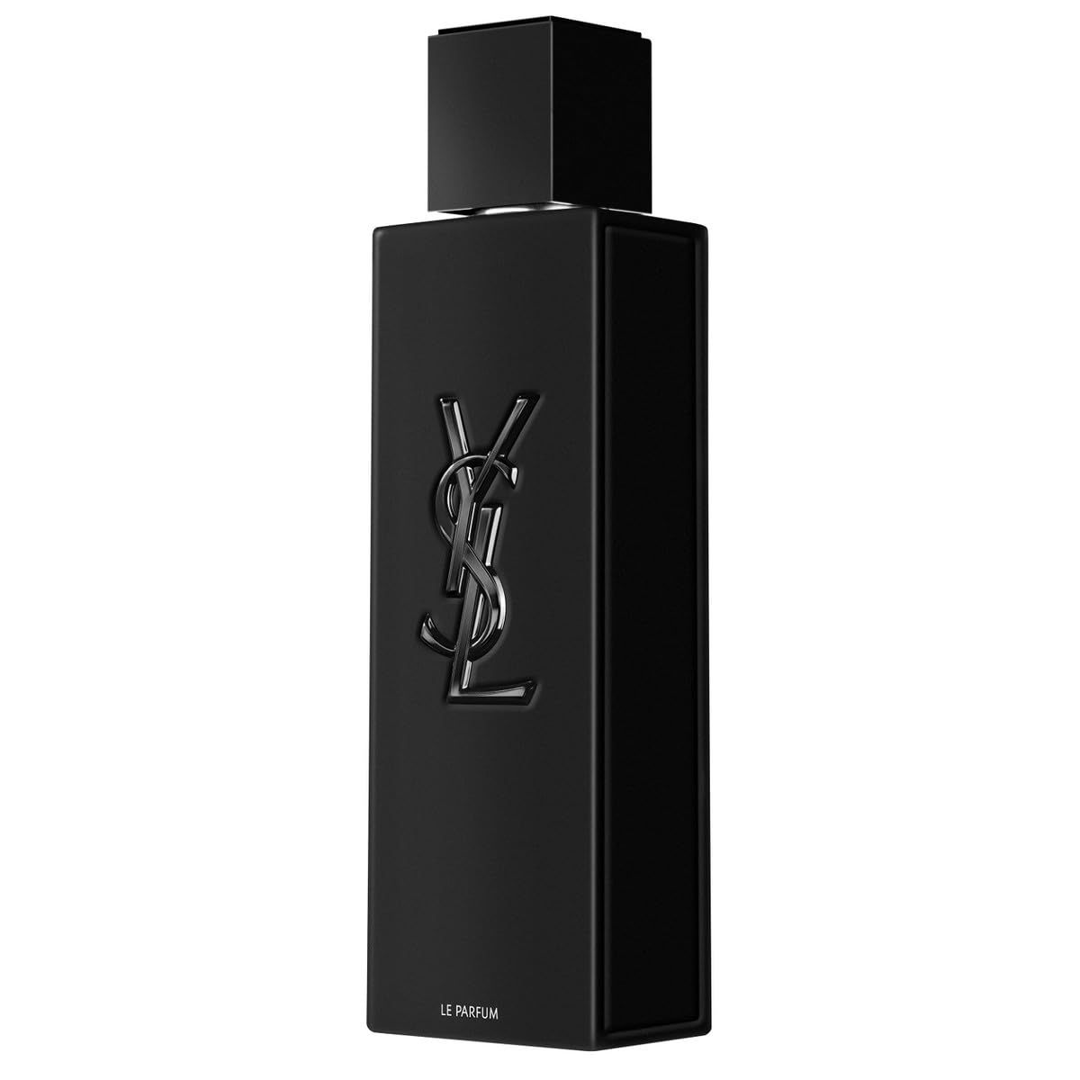 Flacone nero con tappo nero. Logo YSL in rilievo. Scritta "LE PARFUM" in basso.