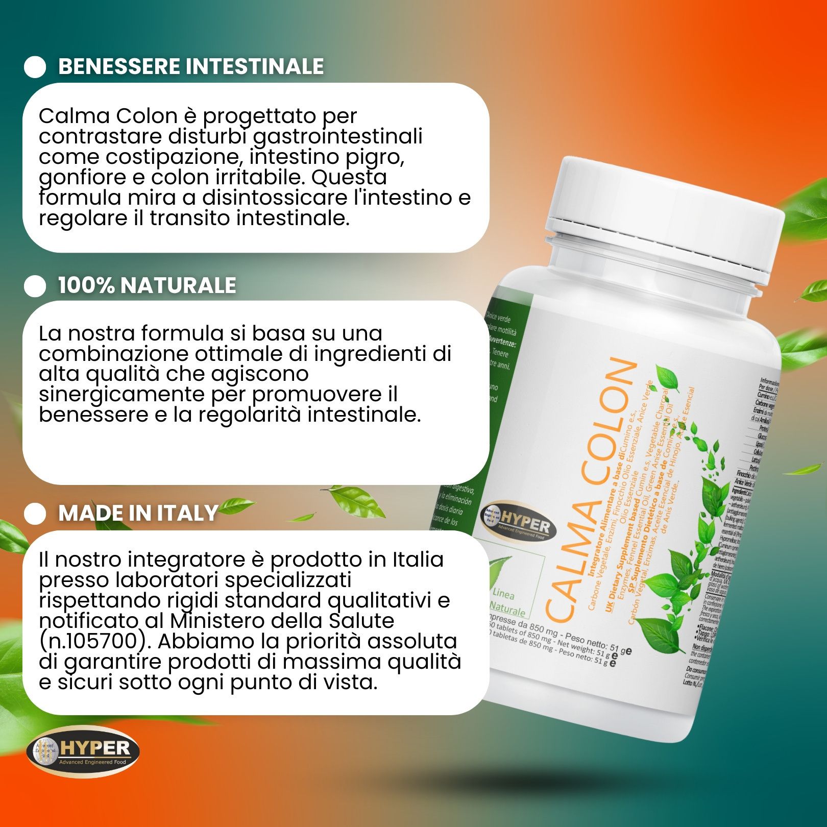 HYPER Calma Colon integratore colon irritabile con Cumino Carbone Finocchio Anice  Probiotici