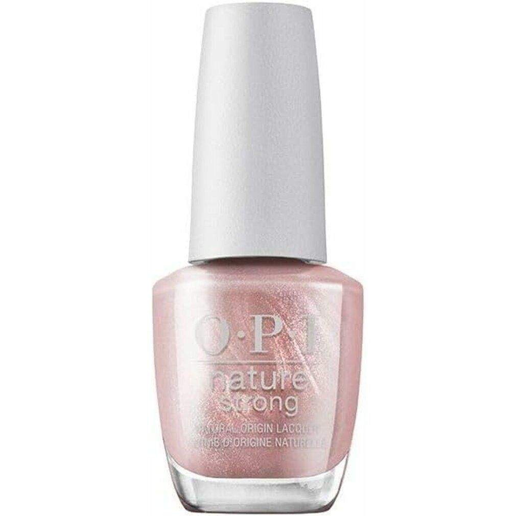 Smalto per unghie OPI Nature Strong rosa perlato. Flacone con tappo bianco. Scritta: OPI, Nature Strong, Natural Origin Lacquer.
