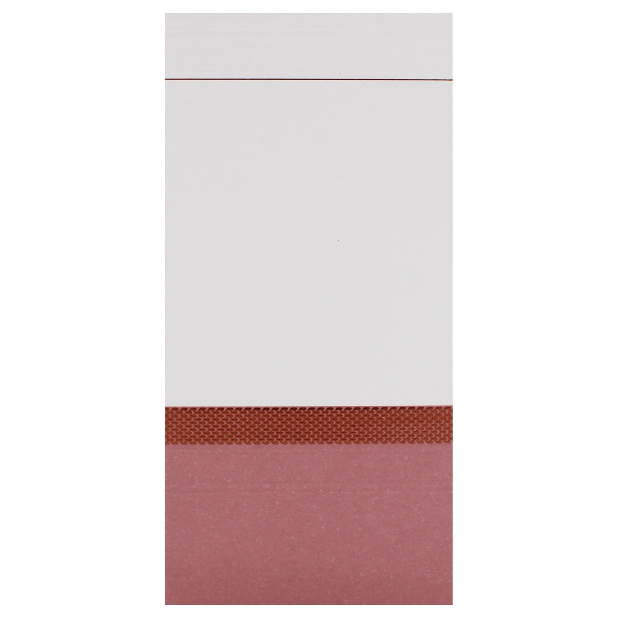 Confezione rettangolare bianca e rosa. Metà superiore bianca, metà inferiore rosa, separate da una striscia marrone.