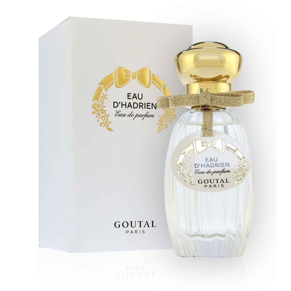 Flacone Goutal Paris Eau D'Hadrien Eau de Parfum con fiocco e scatola.