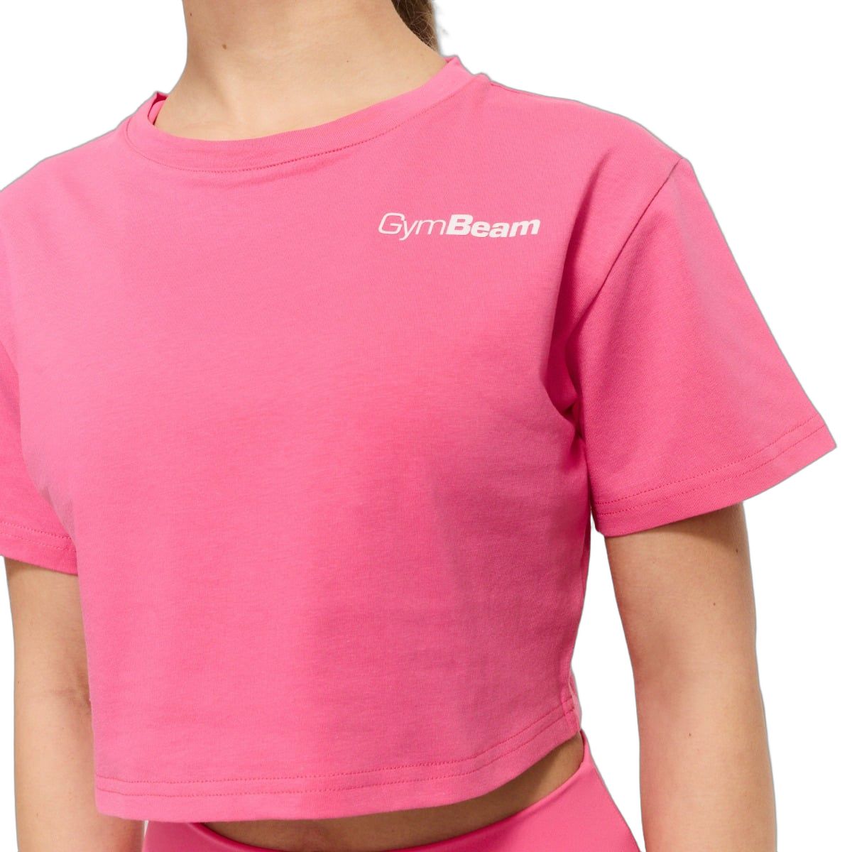 GymBeam Crop Top donna Limitless in cotone con manica corta Dragonfruit