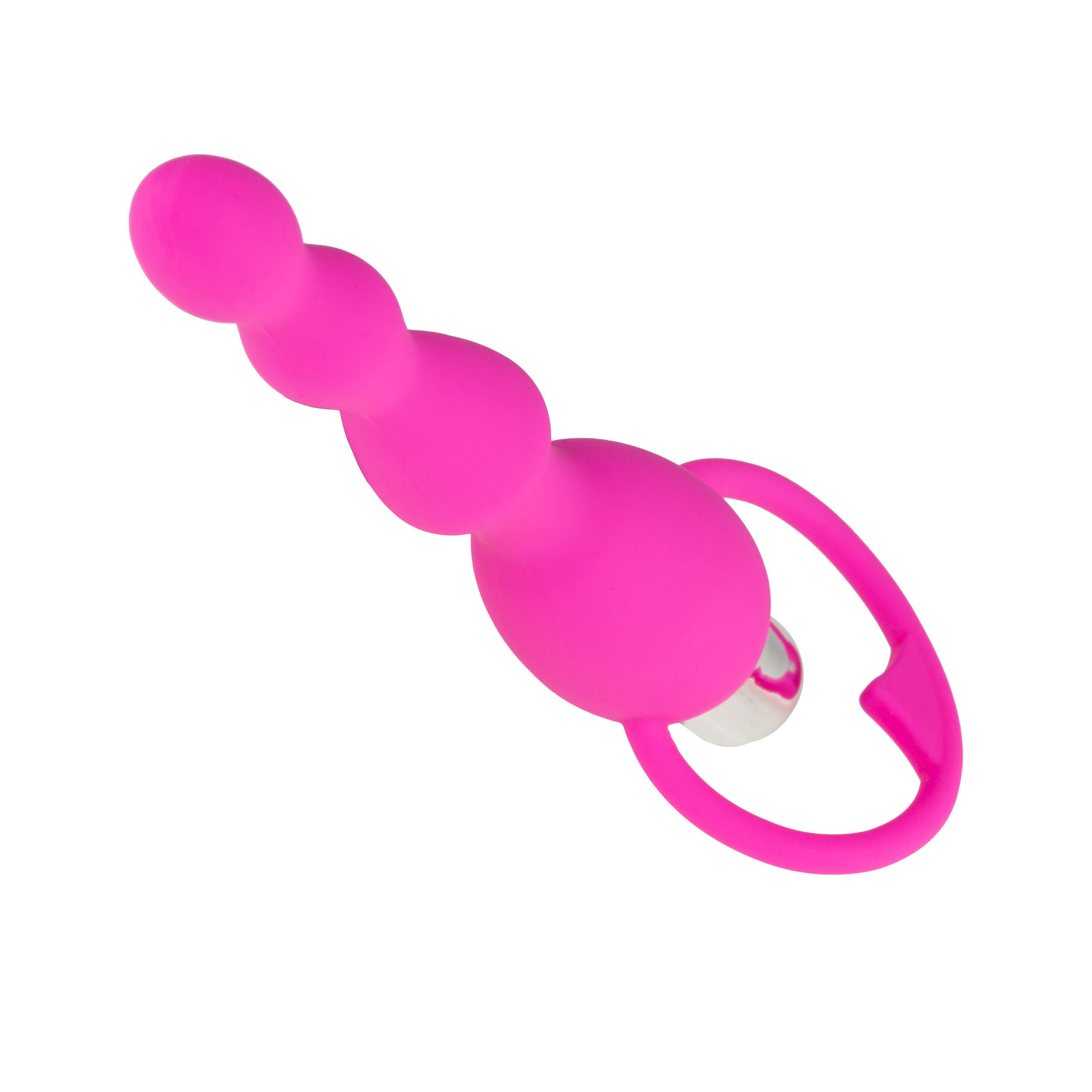 Vibratore rosa con asta sferica e impugnatura a forma di cuore. Parte superiore con elemento argentato.