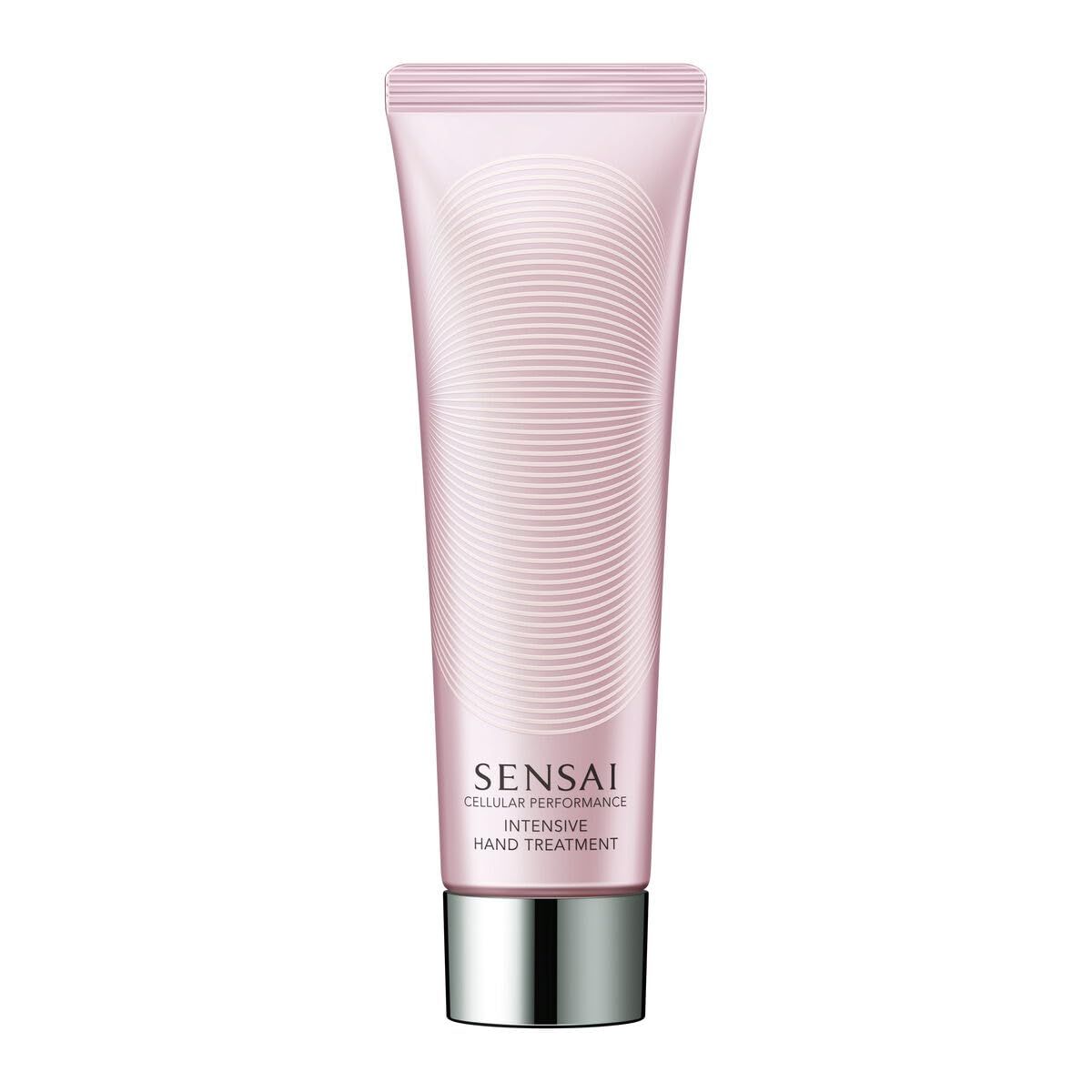 Tubo rosa con tappo argentato. Scritta: SENSAI CELLULAR PERFORMANCE INTENSIVE HAND TREATMENT.