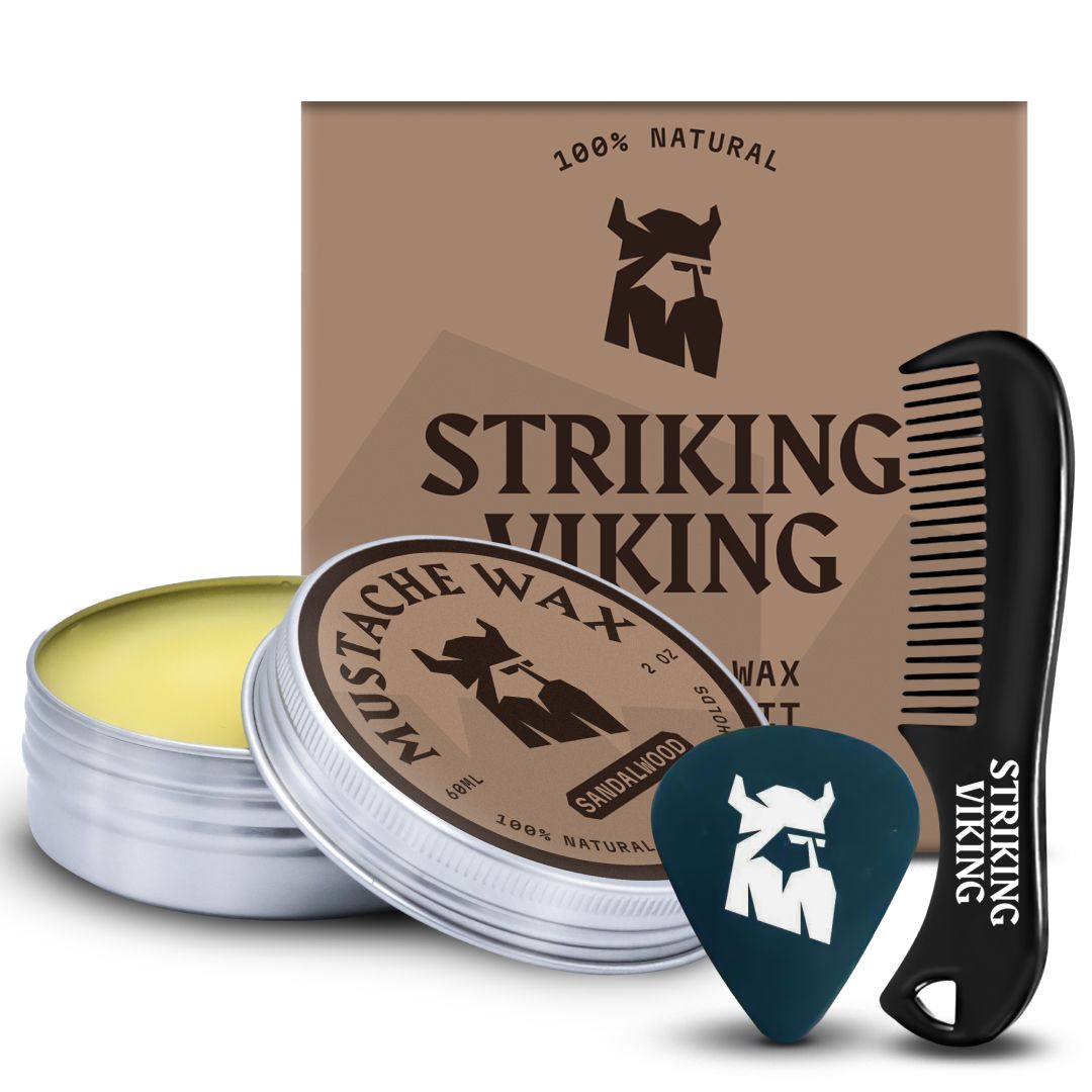 Cera per baffi Striking Viking sandalo, 60g/2oz, con pettine e plettro.